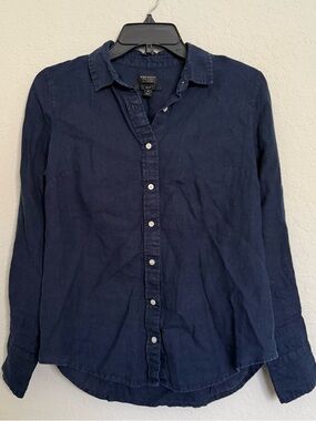 J.Crew Baird McNutt Irish Linen Navy Blue Button Up Shirt Size 4 Slim Fit Preppy